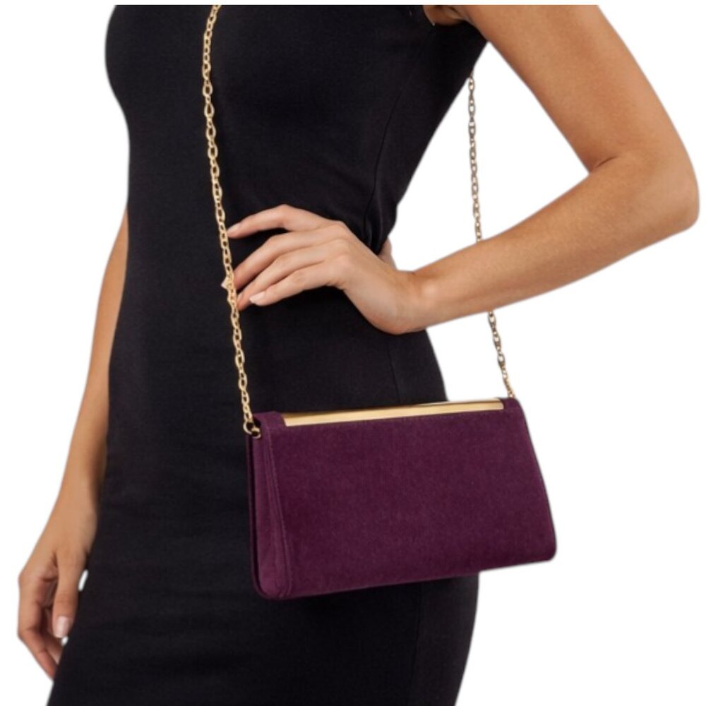 Nila Anthony Women's Berry Clutch Crossbody Suede Bag Gold Chain Evening Purse - Picture 3 of 9